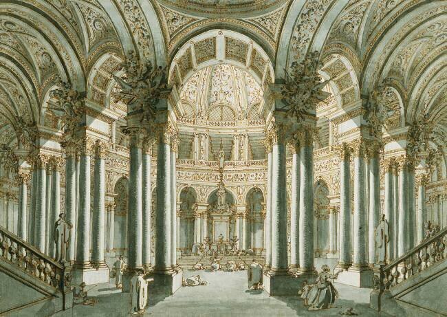 Intérieur d'une Eglise avec figures en prières Canaletto