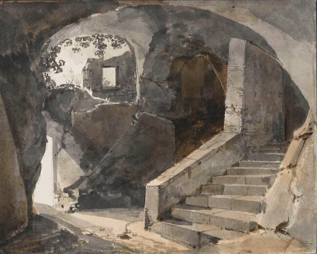 Intérieur d'une grotte au dessus de la grotte de Neptune à Tivoli François-Marius Granet