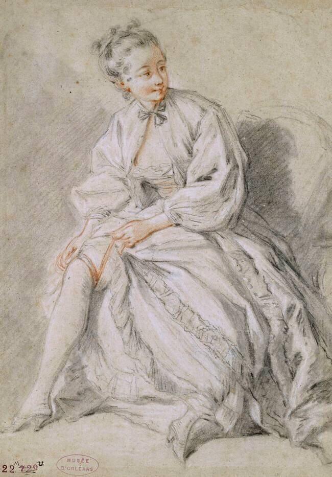 Jeune fille attachant sa jarretière François Boucher