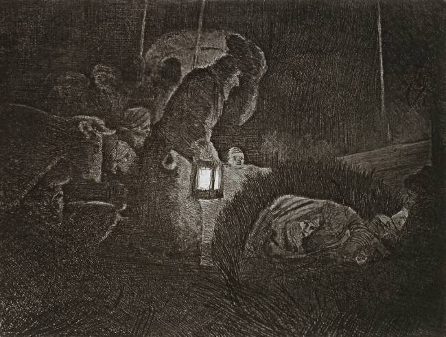 L'adoration des bergers, à la lumière des lanternes Rembrandt