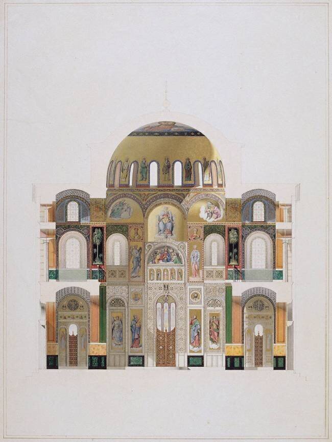 Métropole ou cathédrale d'Athènes : coupe transversale François-Louis-Florimond Boulanger