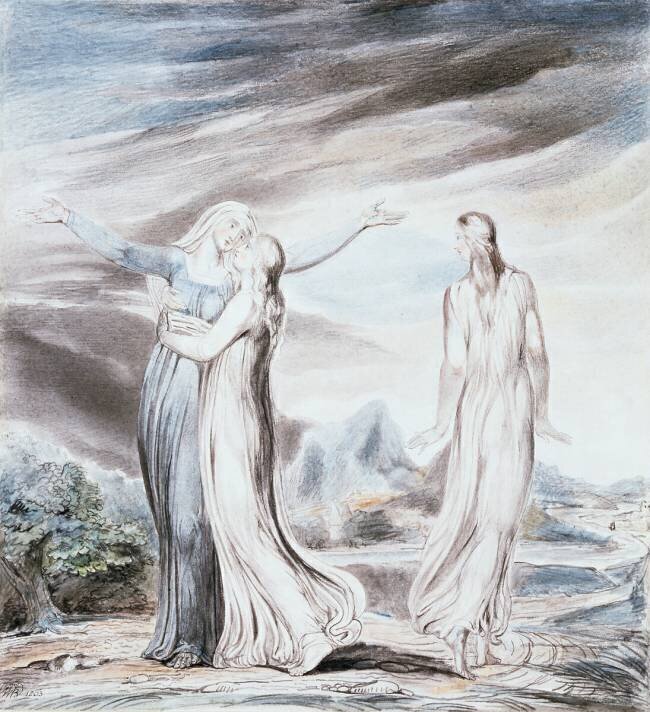 Naomi supplie Ruth et Orpah de retourner au pays de Moab William Blake
