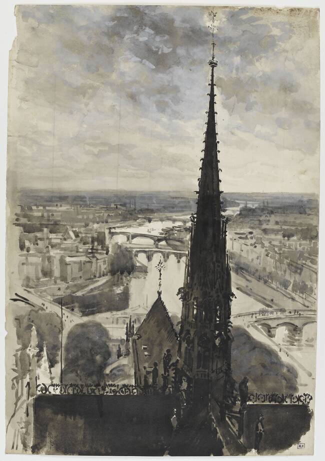 Notre-Dame de Paris : la flèche vue des tours Joseph Pennel