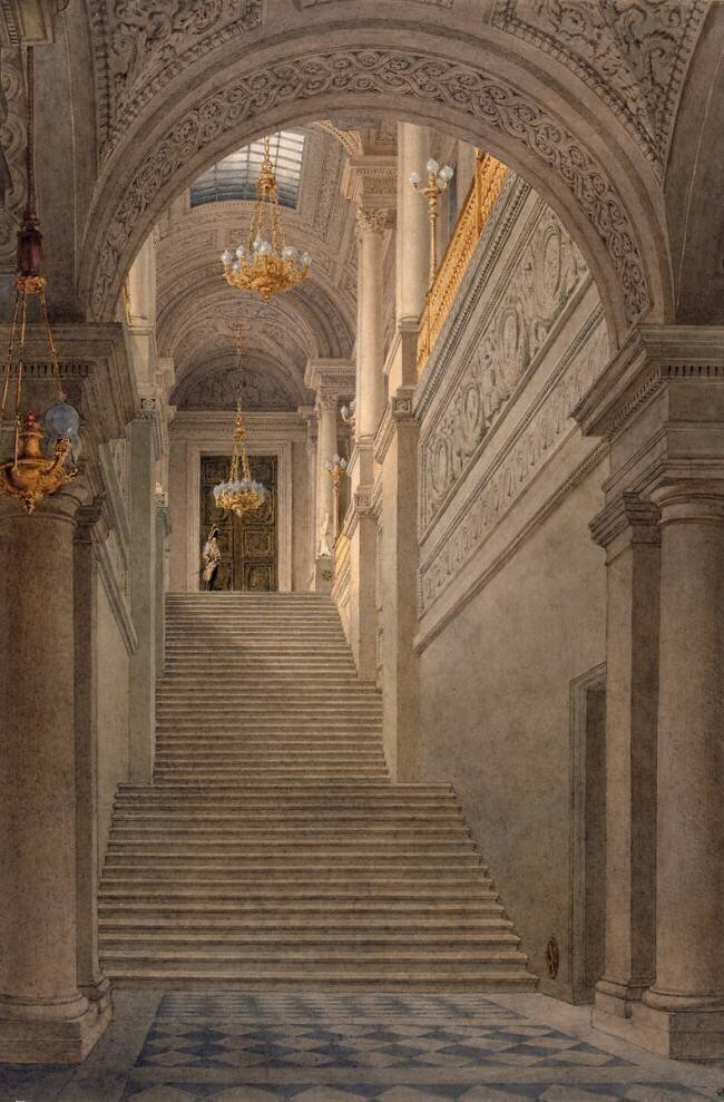 Palais des Tuileries : l'escalier neuf vu du vestibule Eugène Viollet-Le-Duc
