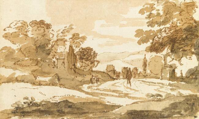 Paysage avec une voiture attelée sur un chemin Claude Gellée
