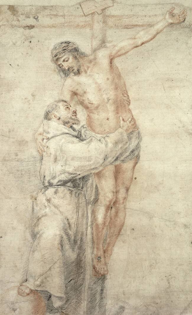 Saint François Rejetant le monde et embrassant le Christ Bartolomé Esteban Murillo