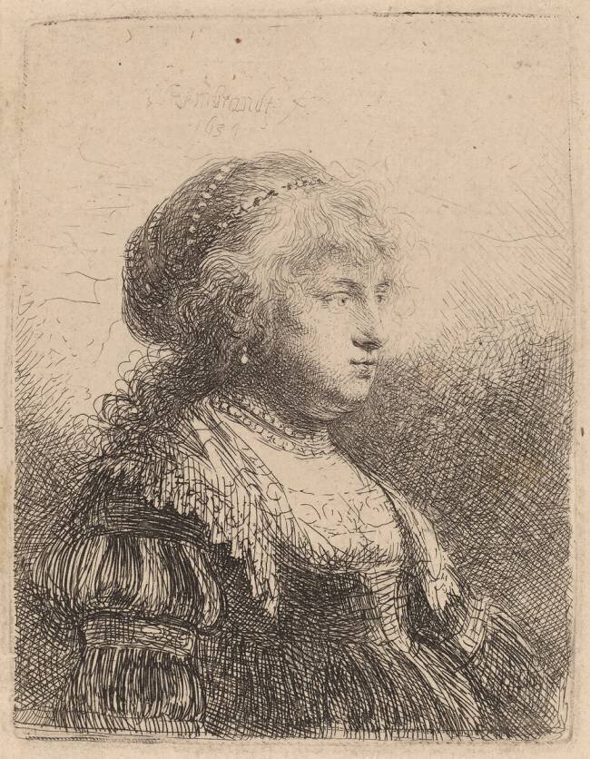 Saskia avec des perles dans les cheveux Rembrandt