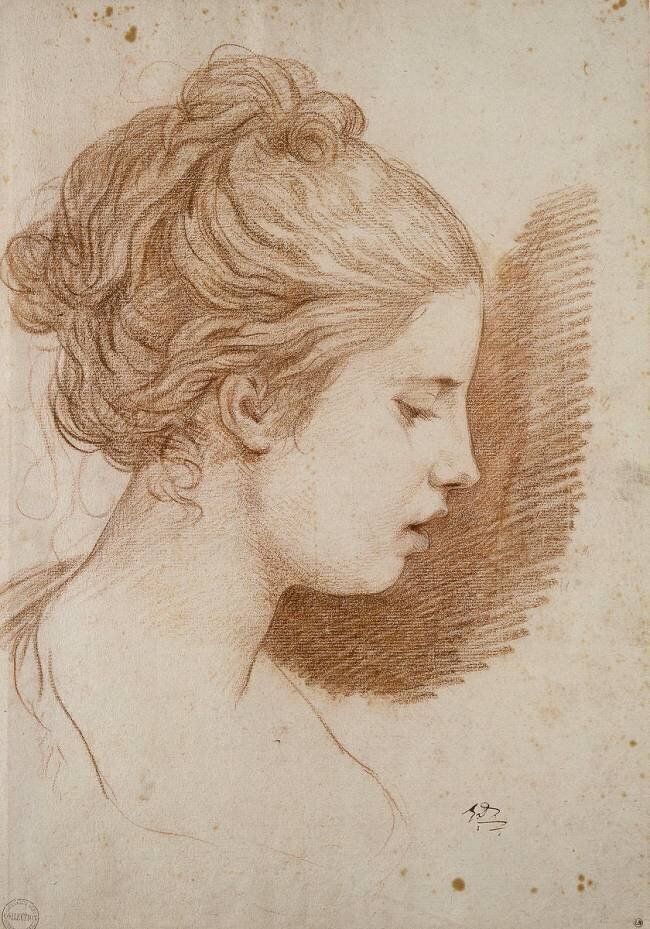Tête de jeune fille de profil à droite Jacques-Louis David