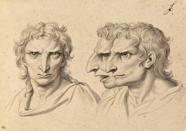 Trois têtes d'hommes en relation avec l'aigle Charles Le Brun