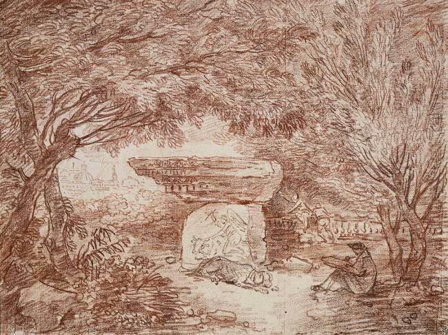 Un artiste dessinant dans les Jardins Farnèse Hubert Robert