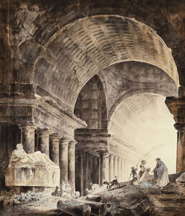 Un grand bâtiment en forme de croix Hubert Robert