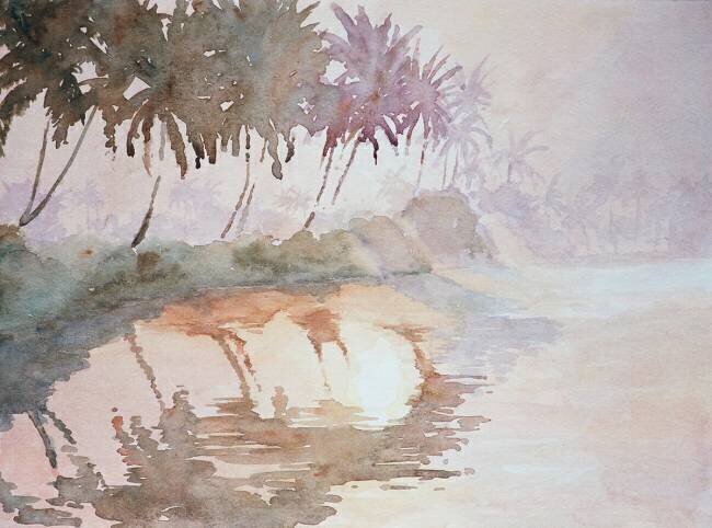 Remous, soleil se levant à travers la brume Wilson Clive