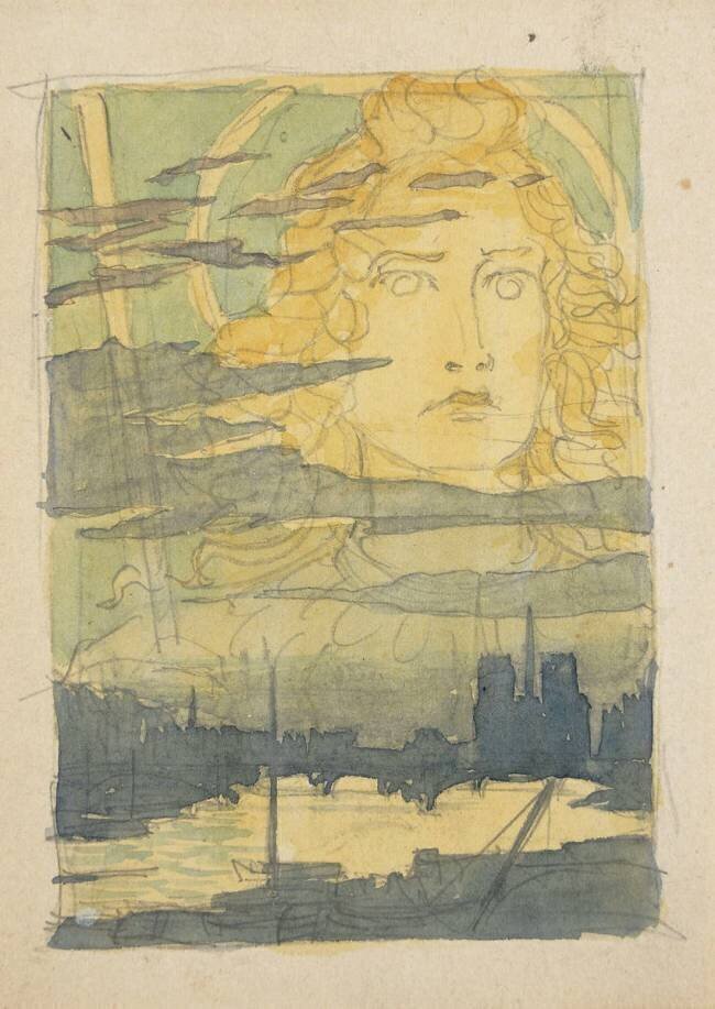 Apparition d'un visage nimbé dans le ciel au-dessus de Paris Eugène Grasset