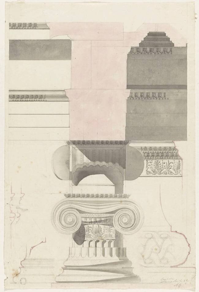 Athènes, Erechtéion, portique sud, base, chapiteau, coupe de l'entablement Alphonse Gosset