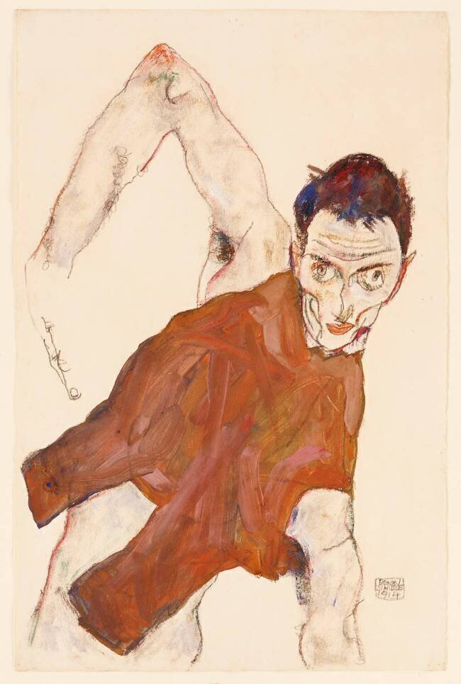 Autoportrait en salaud avec le coude droit levé Egon Schiele