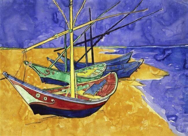 Bateaux de pêche sur la plage à Saintes-Maries-de-la-Mer Vincent van Gogh