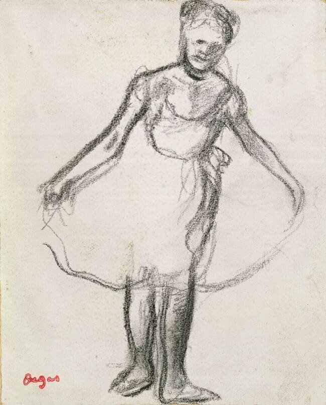 Danseuse debout tenant un tutu Edgar Degas