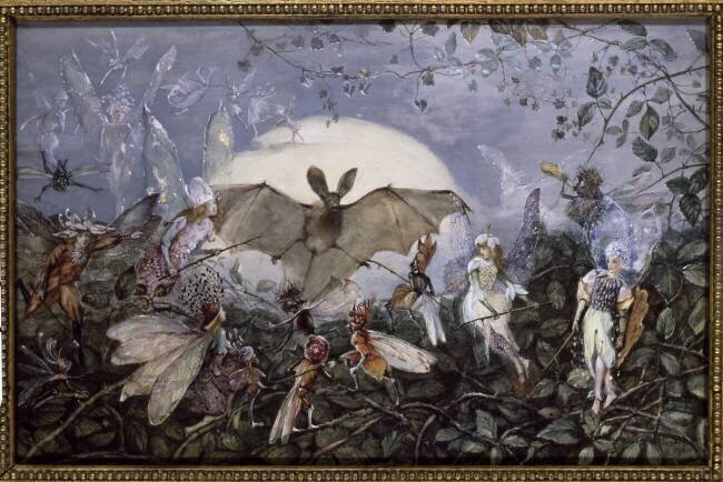 Des hordes de fées attaquent une chauve-souris John Anster Fitzgerald