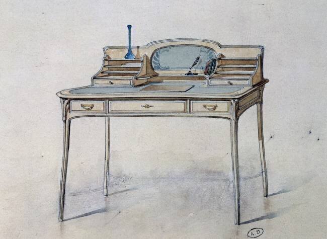 Dessin pour un bureau de dame Art Nouveau pour l'Atelier Bing Georges de Feure