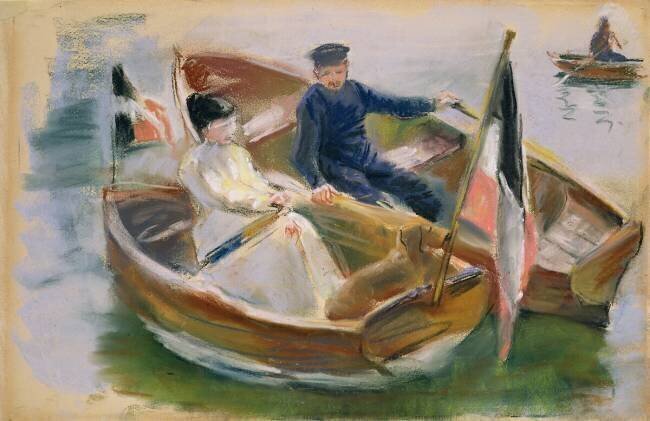 Deux bateaux avec des drapeaux Max Liebermann