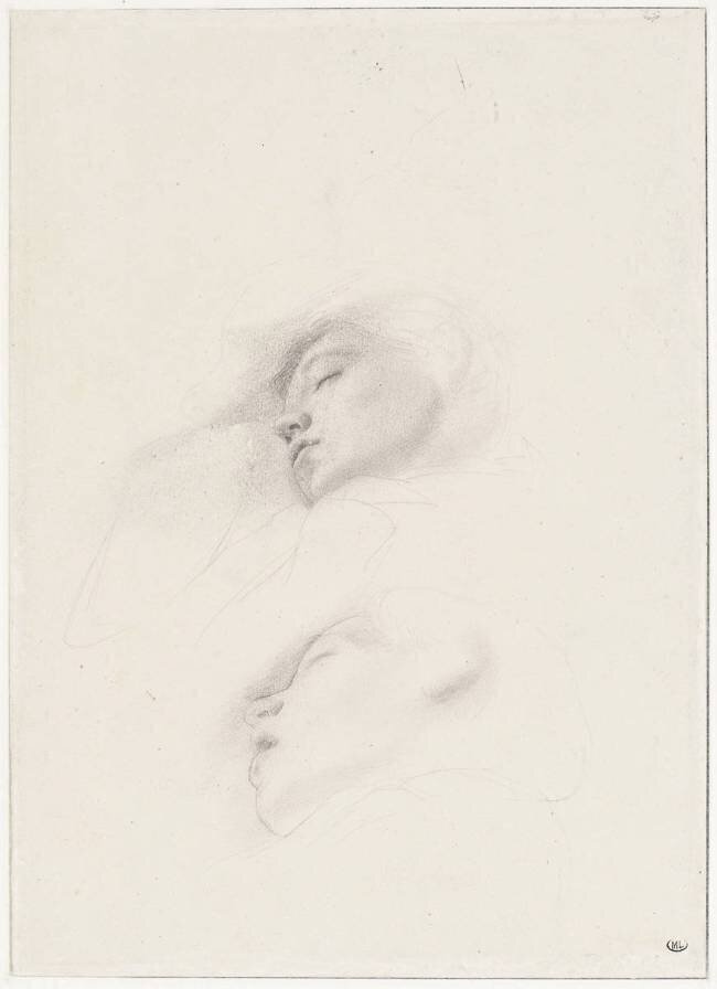 Deux études de tête d'après un jeune homme endormi Edgar Degas