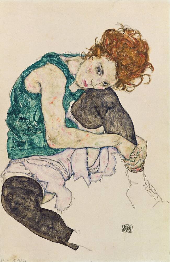 Femme assise genou plié Egon Schiele