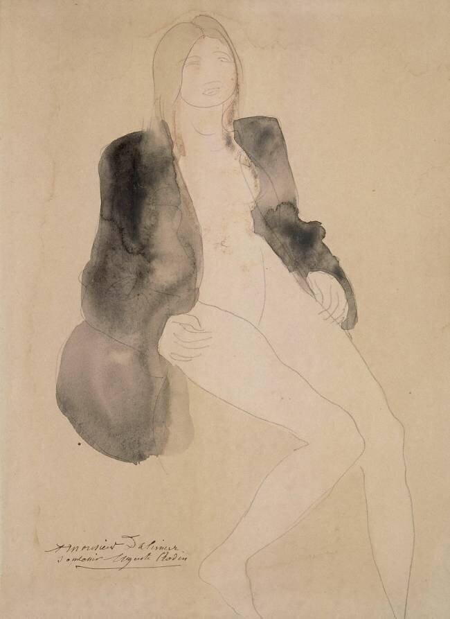 Femme assise nue sous une veste Auguste Rodin