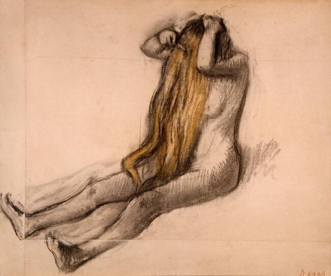 Femme assise par terre, se peignant Edgar Degas