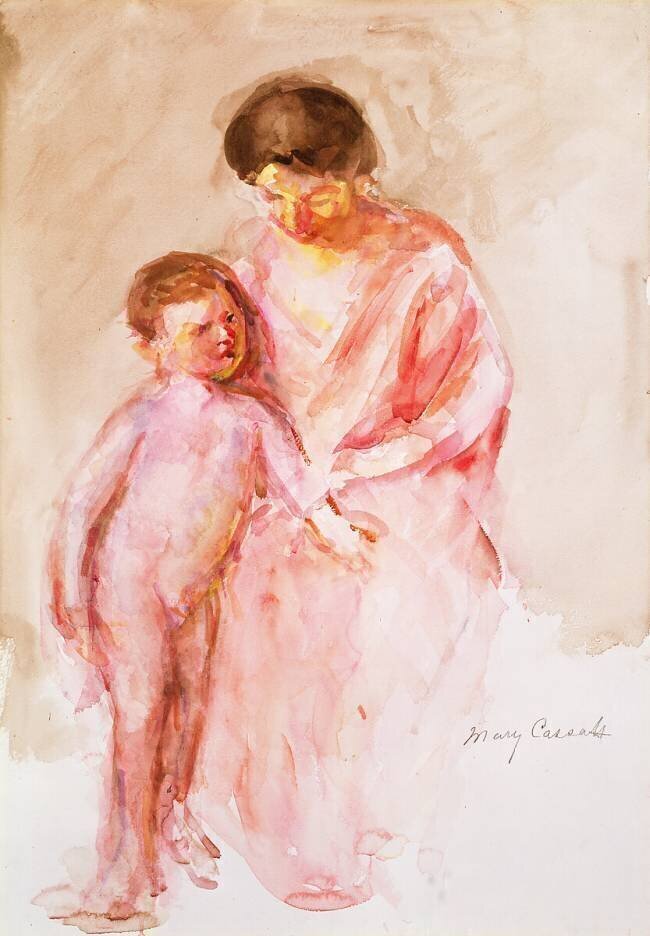 Femme avec un garçon nu à ses côtés Mary Cassatt