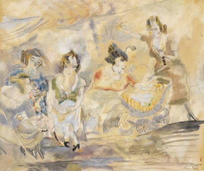 Femme avec une voiture d'enfant Jules Pascin