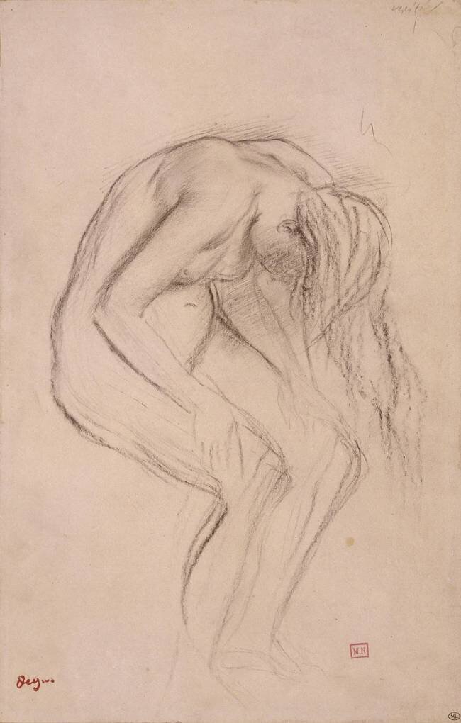 Femme nue, échevelée, penchée en avant à droite Edgar Degas