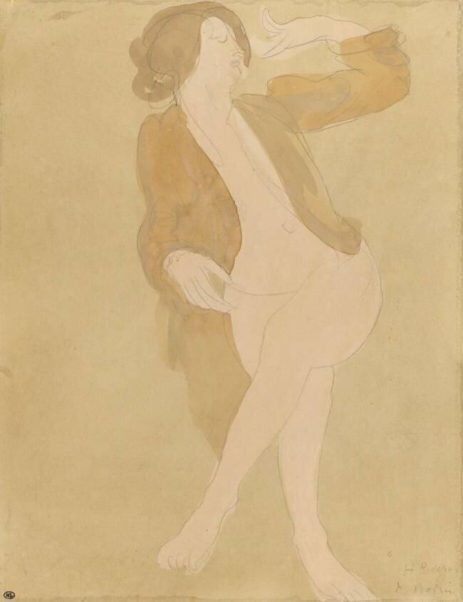 Femme nue, portant une veste brune Auguste Rodin