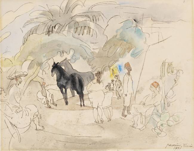 Figures et deux chevaux dans un paysage Jules Pascin
