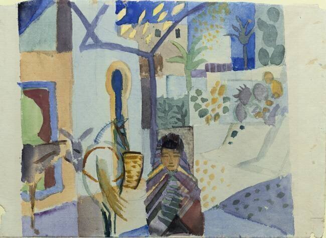 Fillette avec un cheval et un âne August Macke