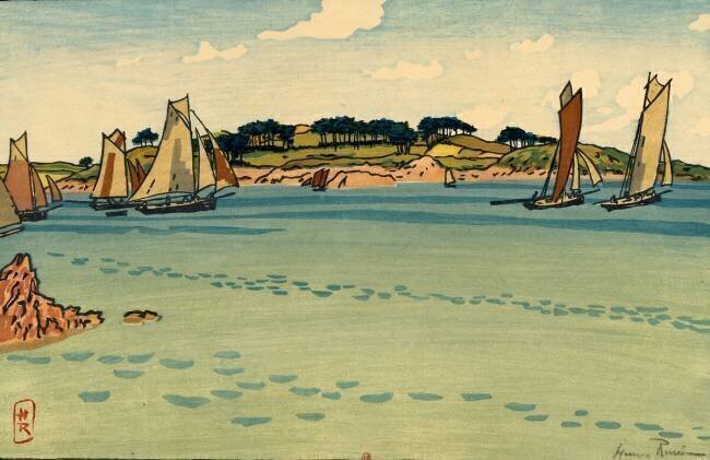Gabares devant l'Ile à Bois (Loguivy) Henri Rivière