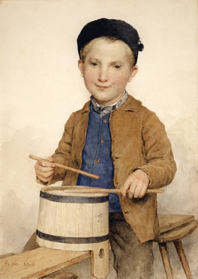Garçon tambourinant Albert Anker