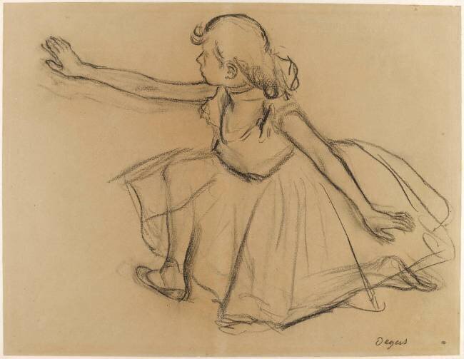 Jeune danseuse agenouillée étendant un bras droit vers la gauche Edgar Degas