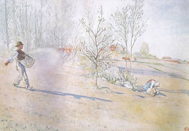 Johan a transporté l'avoine dans un grand sac ouvert fixé par des sangles Carl Larsson