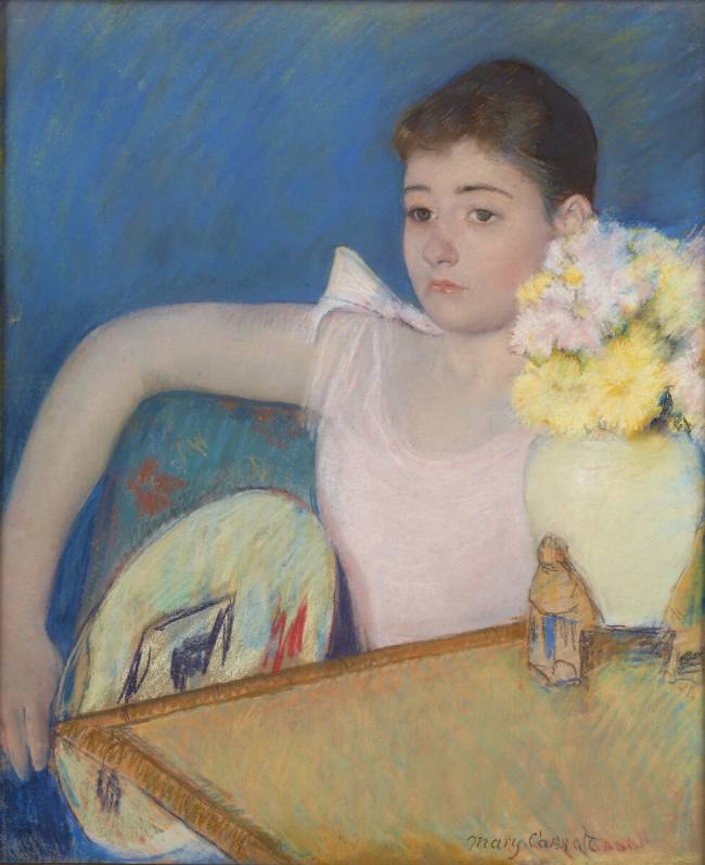 La fille en rose, avec un éventail Mary Cassatt