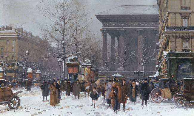 La Place de La Madeleine sous la neige Eugène Galien-Laloue