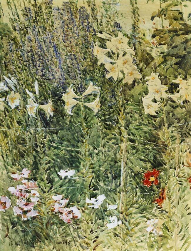 Larkspurs and Lillies Childe Hassam