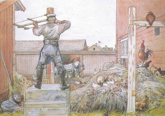 Le coq chantait tout le temps pendant qu'Elfstrom sciait et martelait Carl Larsson