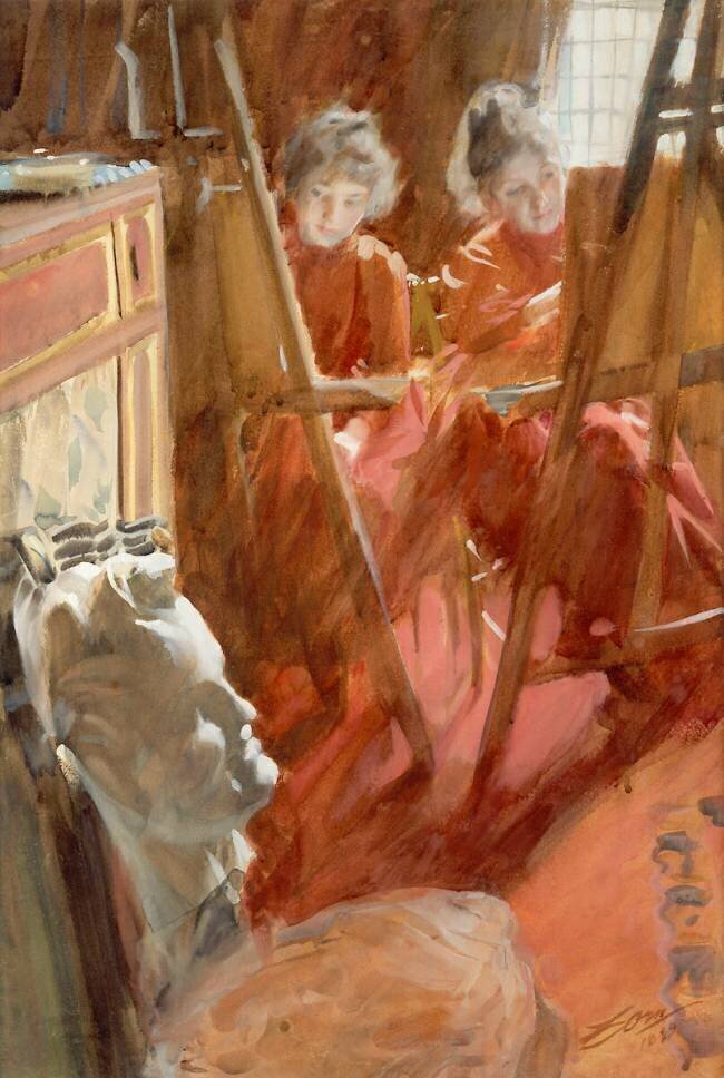 Les Demoiselles Schwartz dessinant Anders Zorn