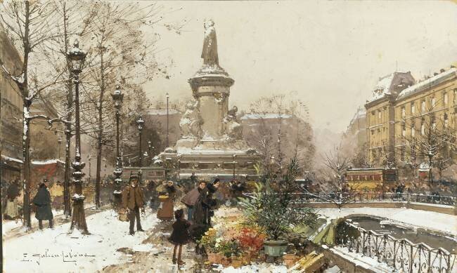 Marché aux fleurs à Paris Eugène Galien-Laloue