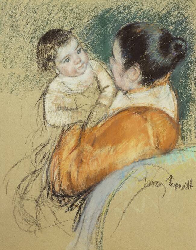 Mère Louise tenant dans ses bras son enfant aux yeux bleus Mary Cassatt