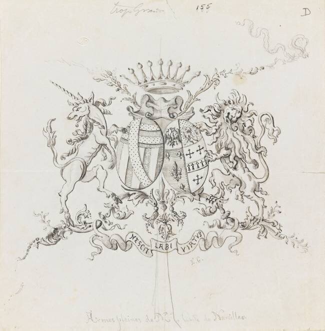 Modèle de blason aux armes de la famille Pandin de Narcillac et de Lussaudiere Emile Gallé