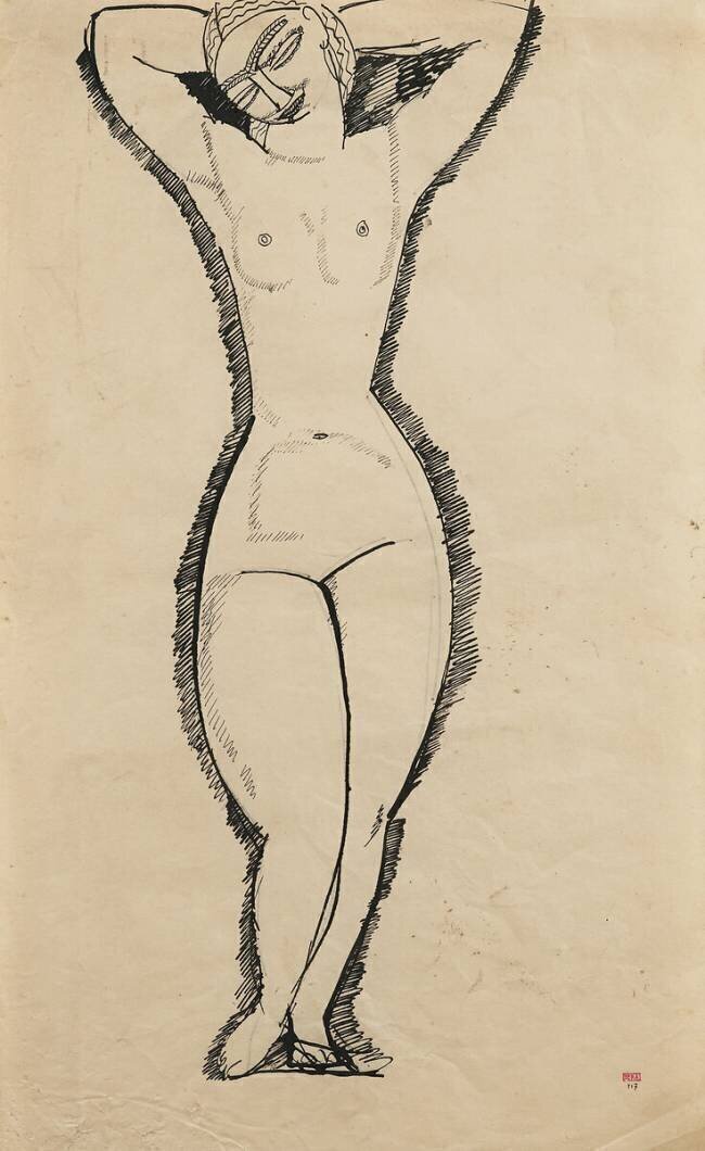 Nu debout avec bras levés Amedeo Modigliani