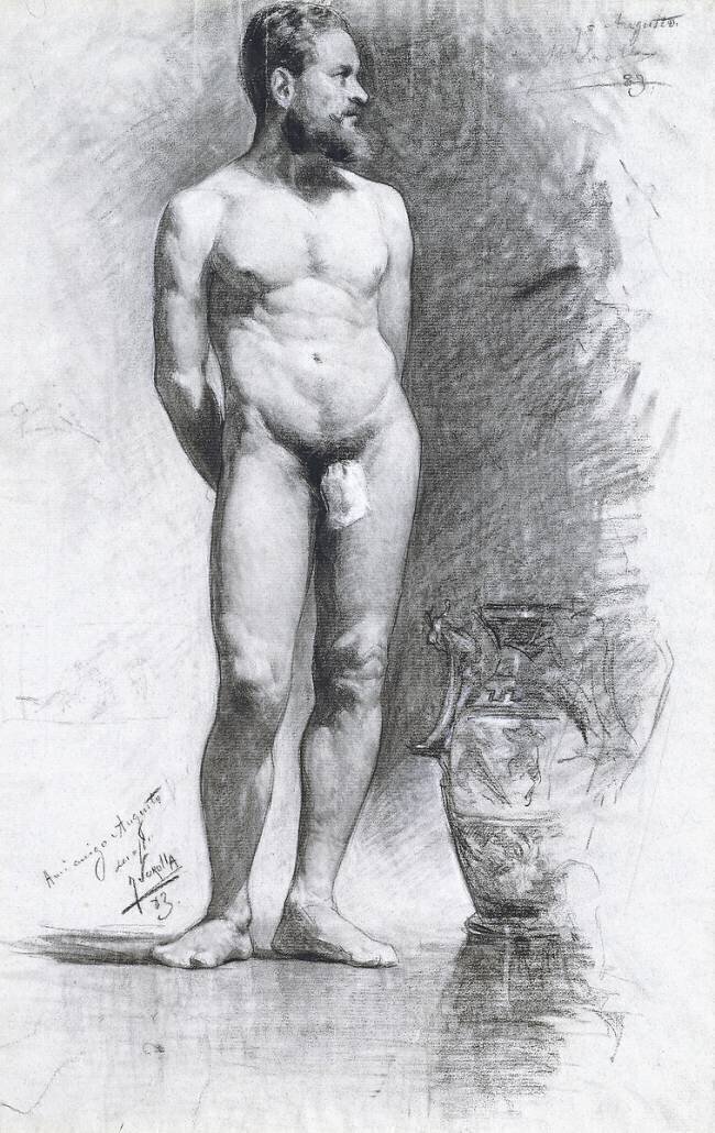 Nu masculin académique avec une urne grecque Joaquin Sorolla y Bastida