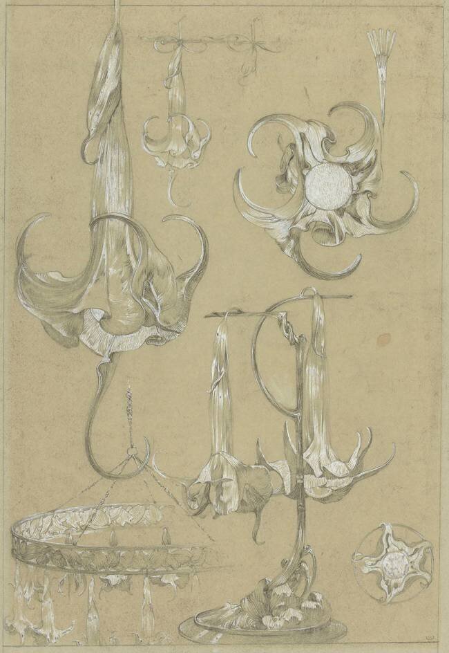 Planche pour les documents décoratifs lampes-fleurs, et suspension Alfons Mucha