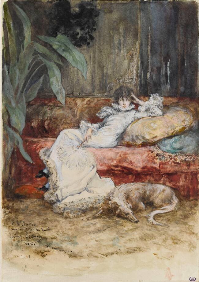 Portrait de Sarah Bernhardt, à demi-étendue sur un canapé Georges Clairin